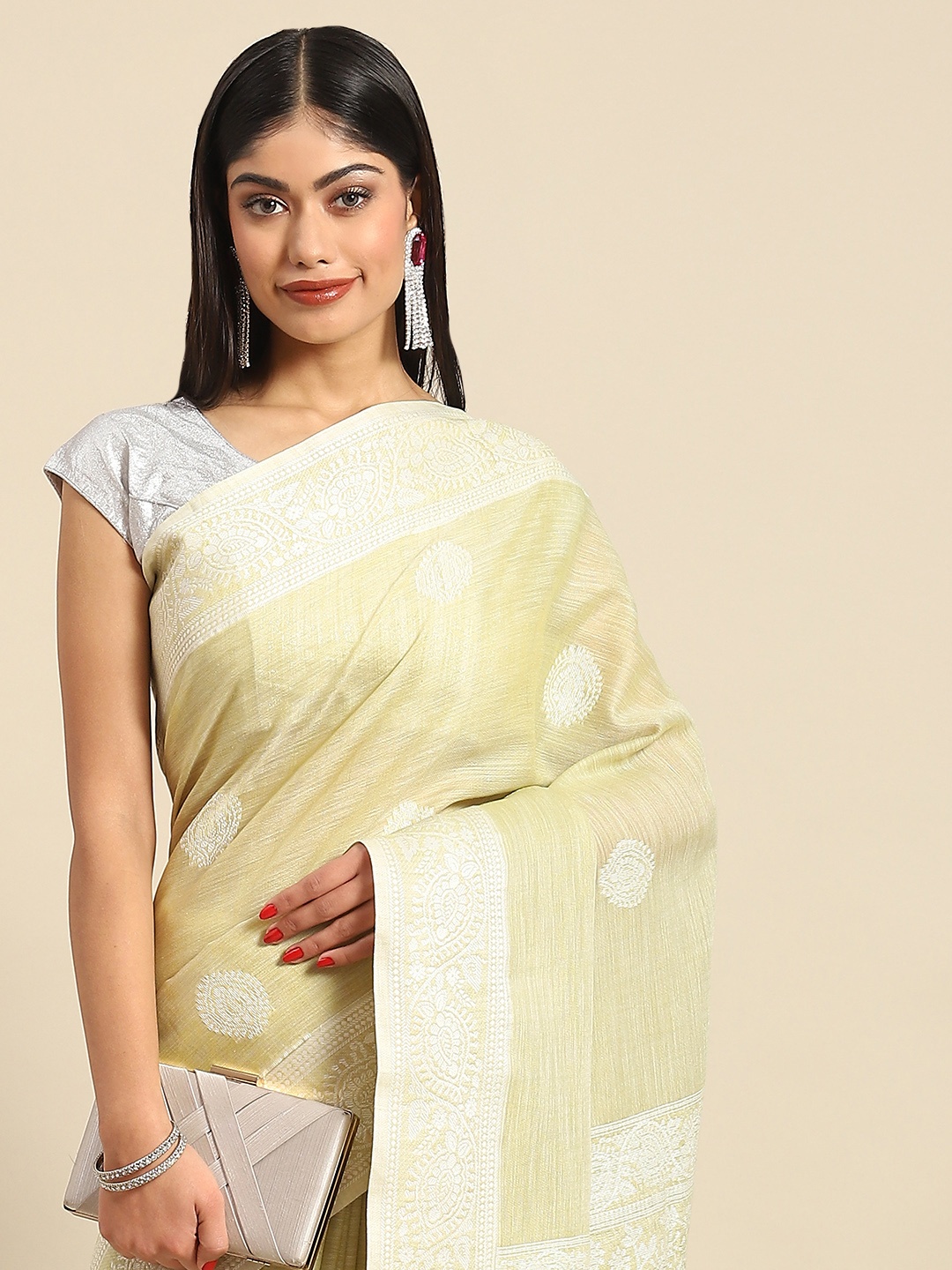 

all about you Woman Woven Design Pure Cotton Saree, Yellow
