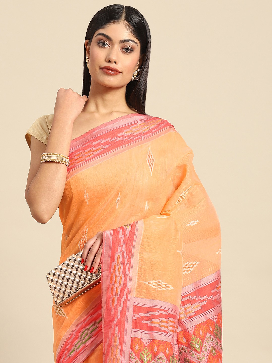 

all about you Woman Woven Design Pure Cotton Saree, Peach
