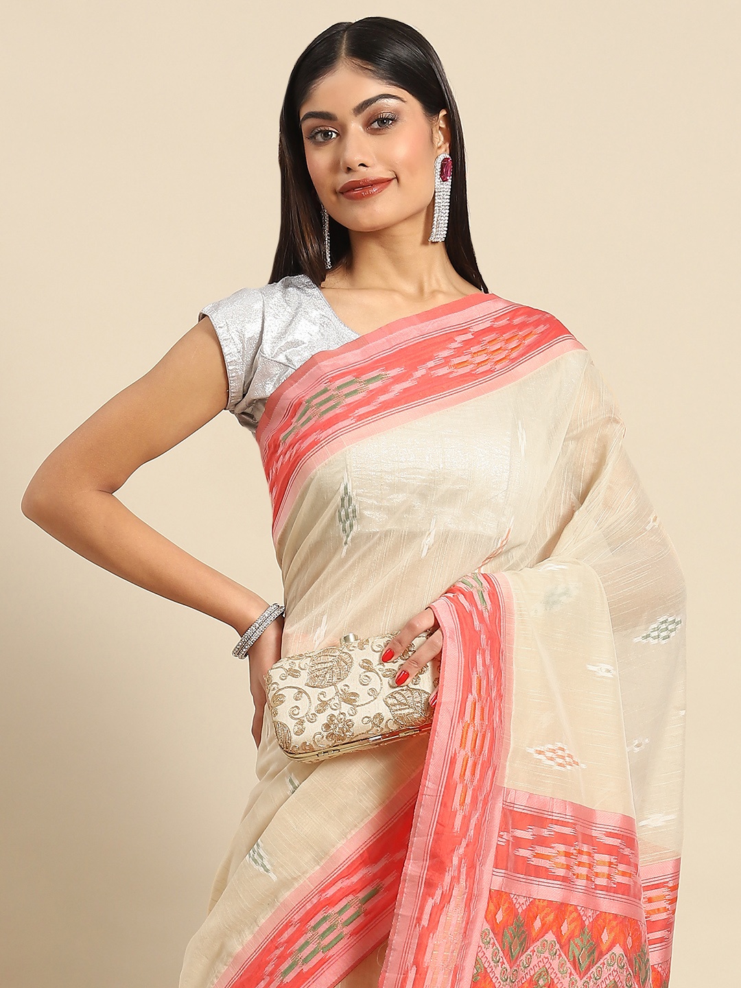 

all about you Woman Woven Design Pure Cotton Saree, Cream