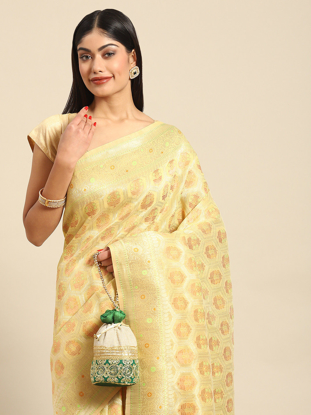 

all about you Woman Woven Design Silk Blend Saree, Yellow