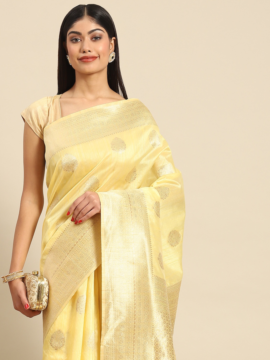 

all about you Woman Woven Design Jacquard Silk Blend Saree, Yellow