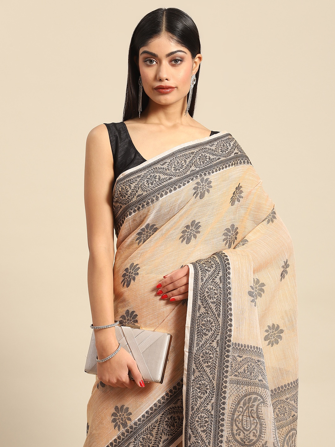 

all about you Woman Woven Design Pure Cotton Saree, Cream