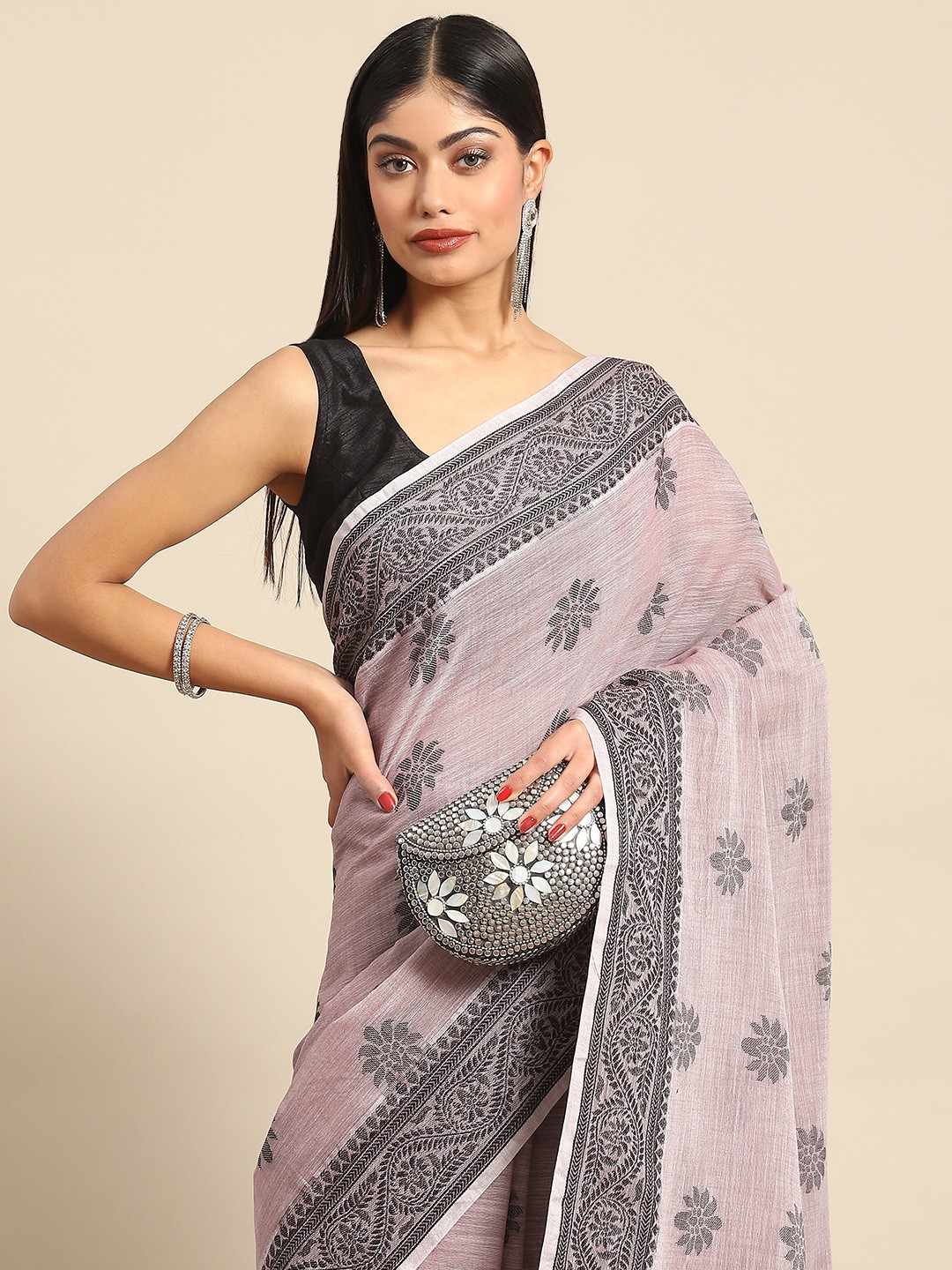 

all about you Woman Woven Design Pure Cotton Saree, Pink