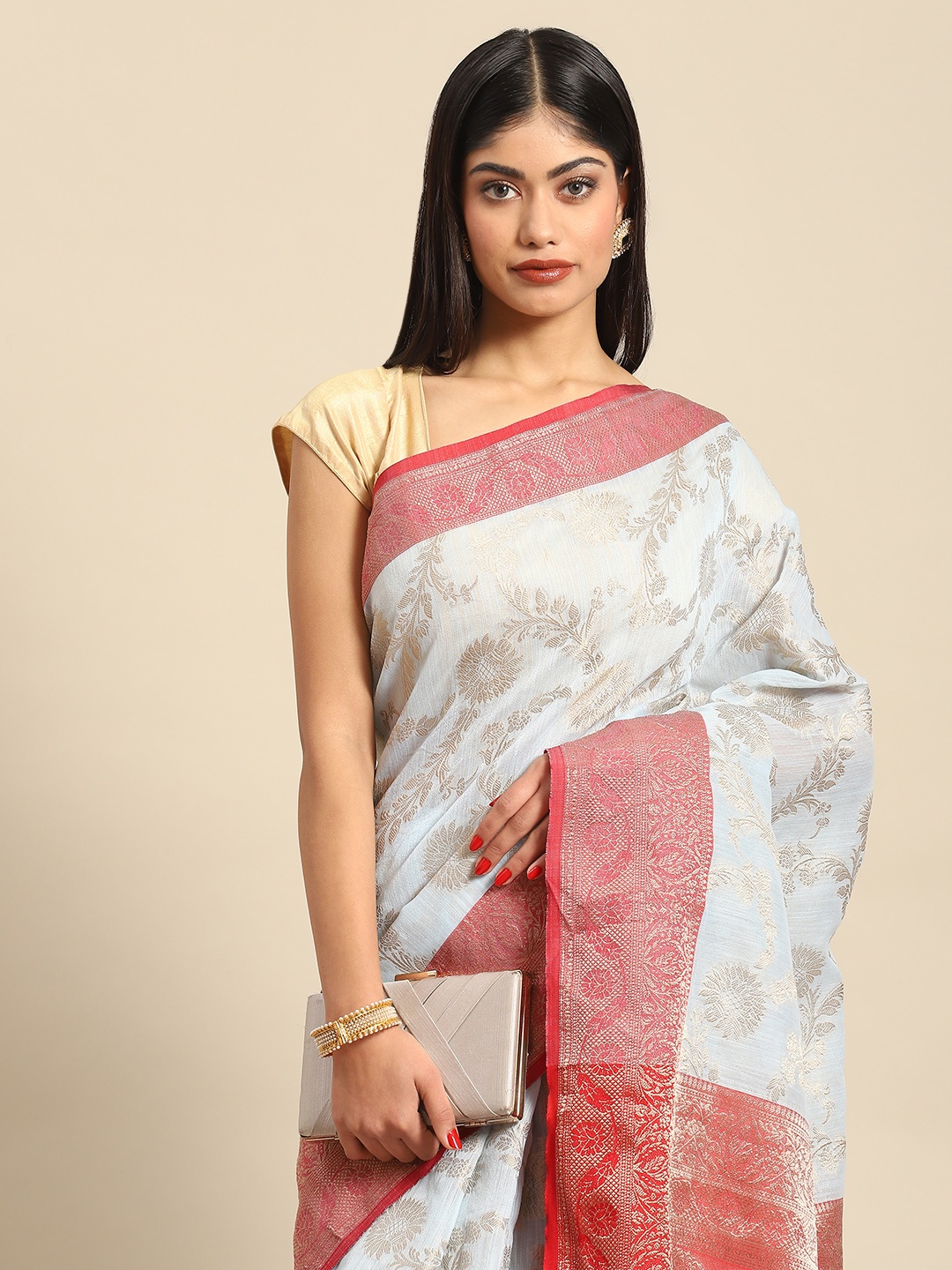 

all about you Woman Woven Design Zari Silk Blend Saree, Turquoise blue