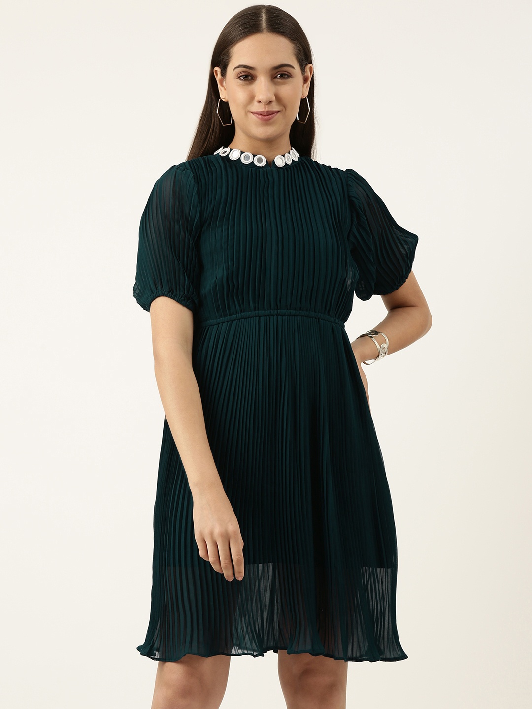 

PRASTHAN Embroidered Georgette Empire Dress, Sea green
