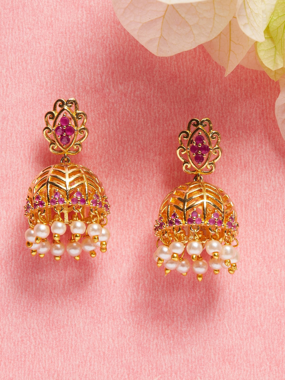 

Voylla Gold-Plated Contemporary Jhumkas Earrings, Purple