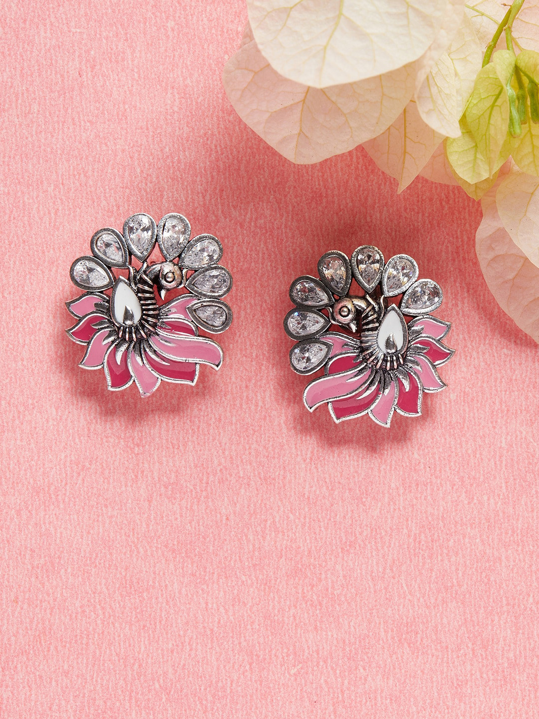 

Voylla Silver-Plated Contemporary Studs Earrings, Pink