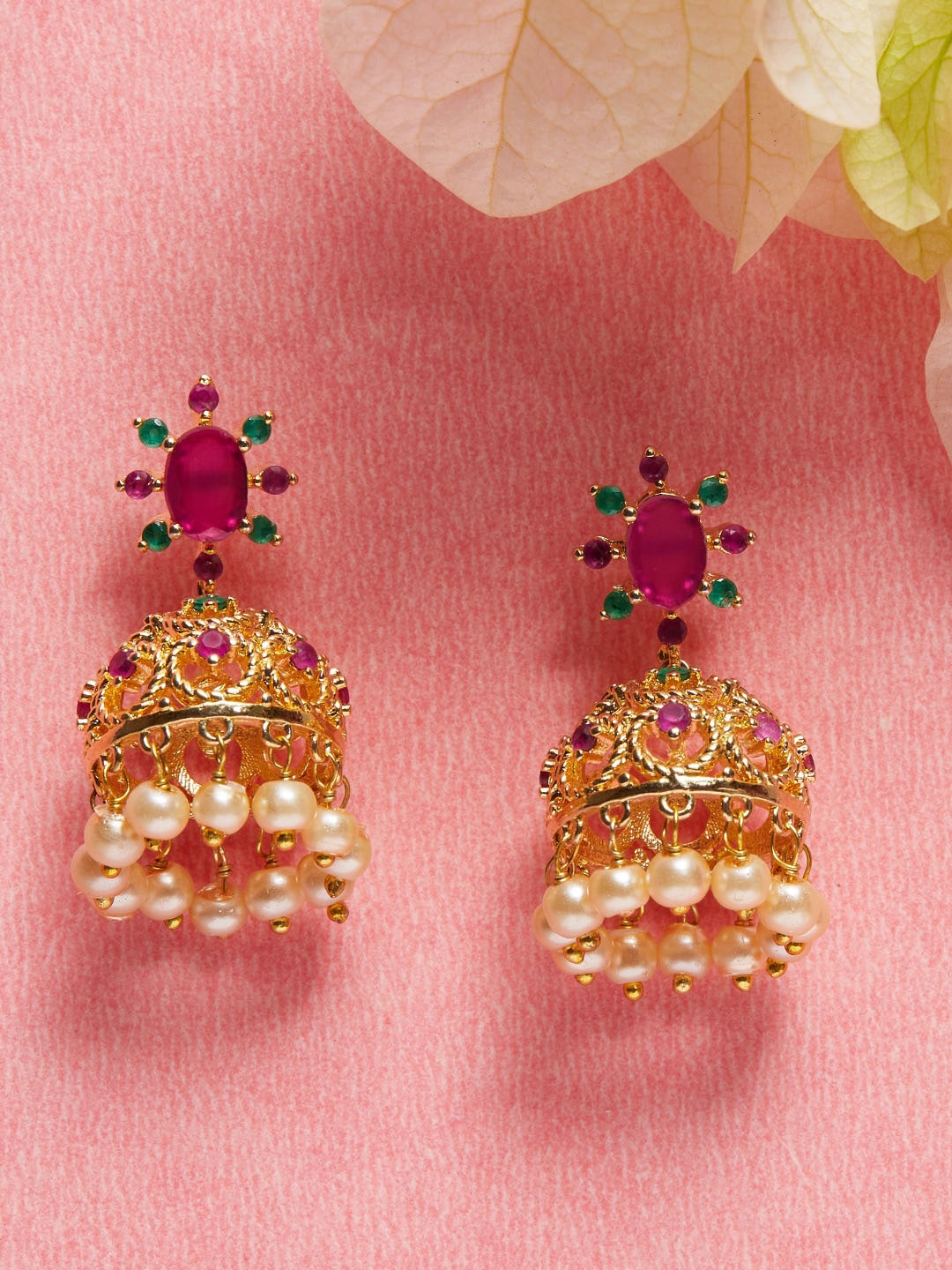 

Voylla Gold-Plated Contemporary Jhumkas Earrings, Purple