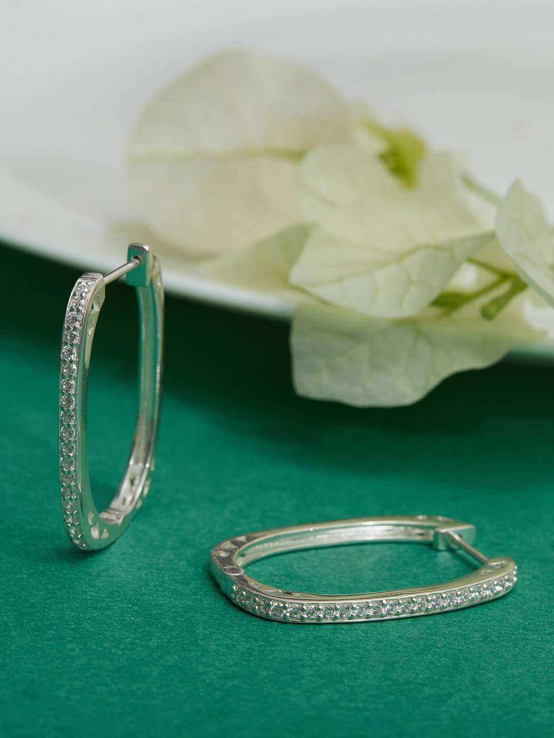 

Studio Voylla 925 Sterling Silver Contemporary Hoop Earrings, White