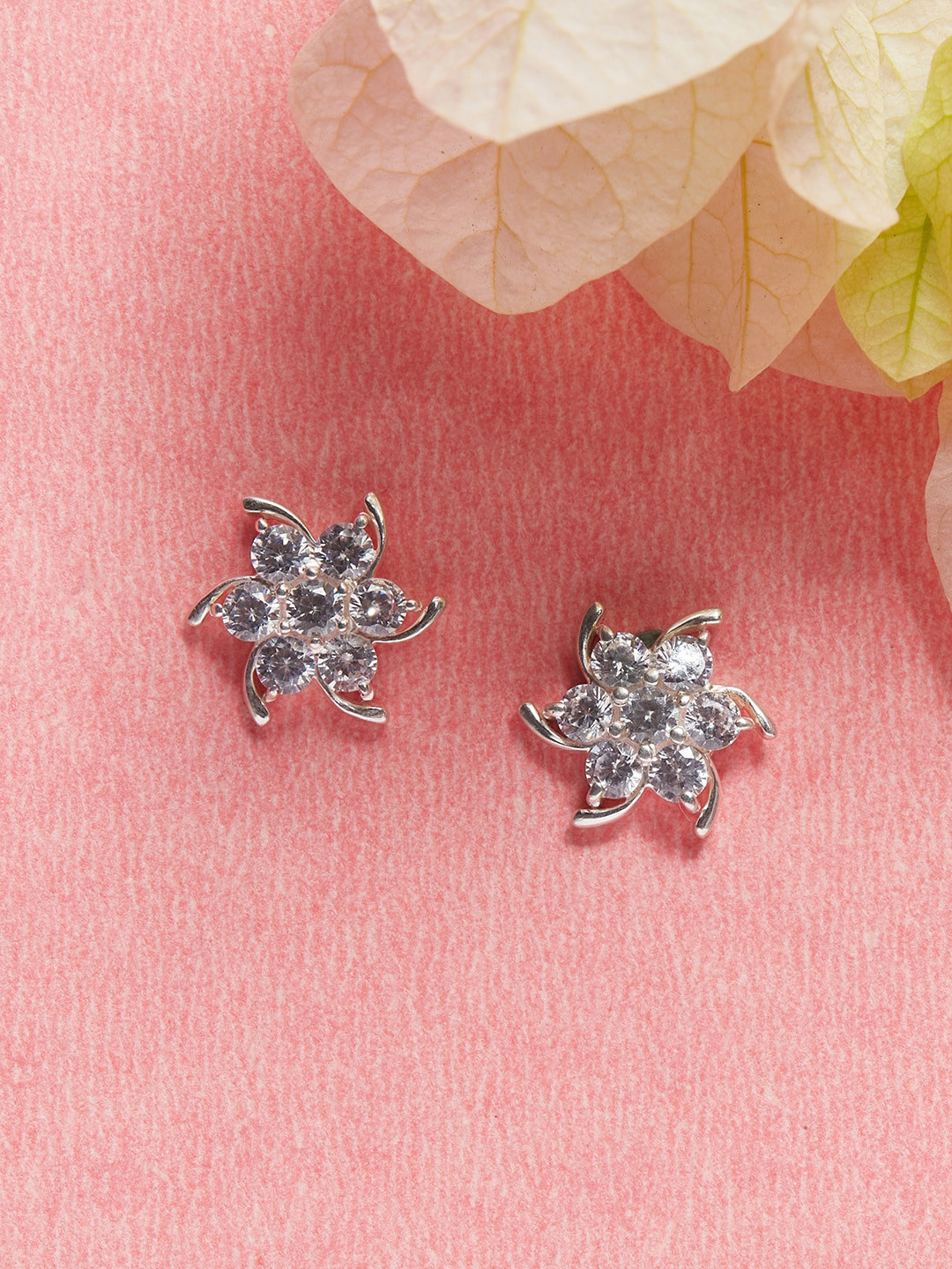 

Studio Voylla 925 Sterling Silver Contemporary Studs Earrings, White