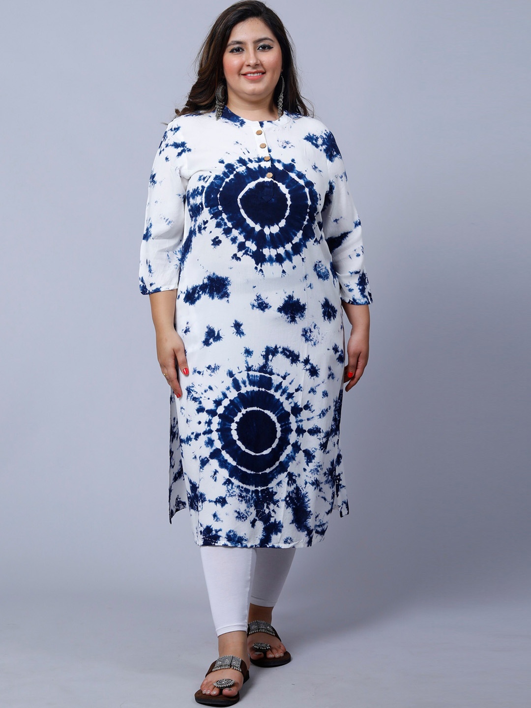 

PNEHA Shibori Tie & Dye Printed Mandarin Collar Kurta, Blue