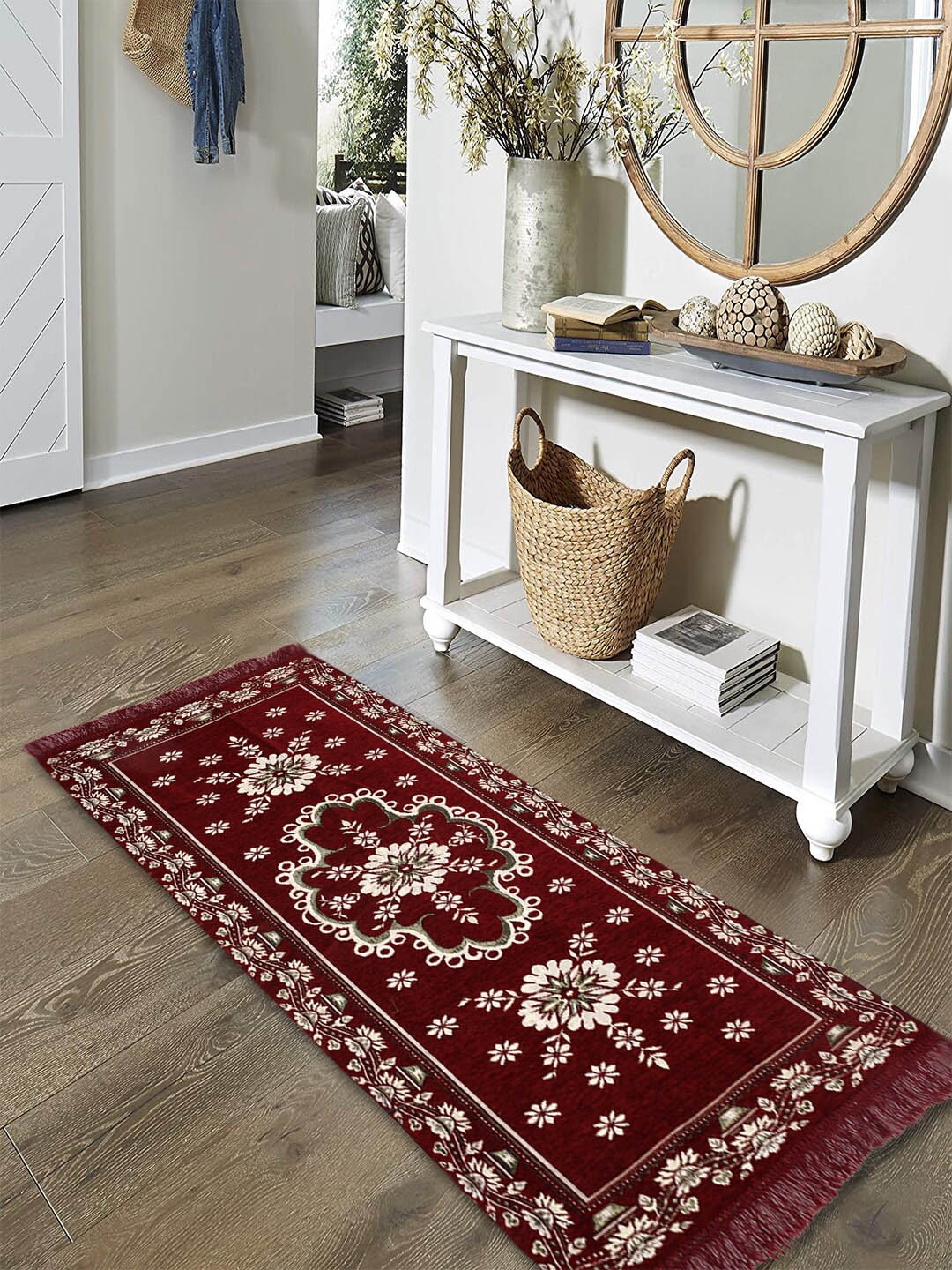 

Kuber Industries Maroon Ethnic-Printed Velvet Anti-Skid Bed Side Runner