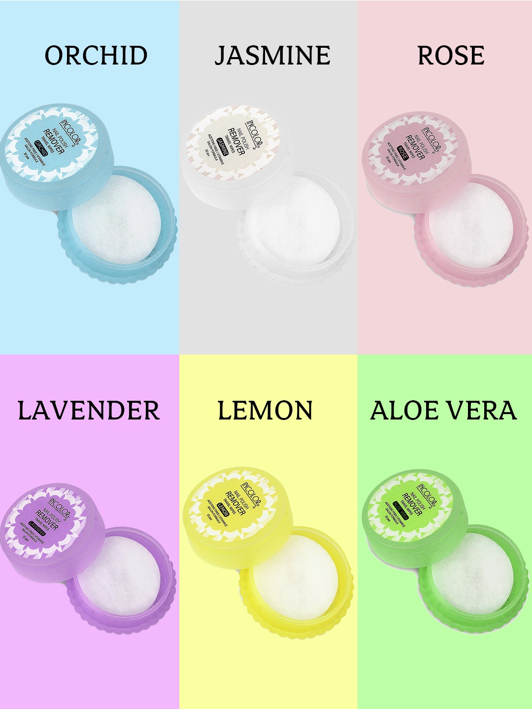 

INCOLOR Set Of 6 Travel Wipes Nail Polish Remover - 15 g Each, Multi