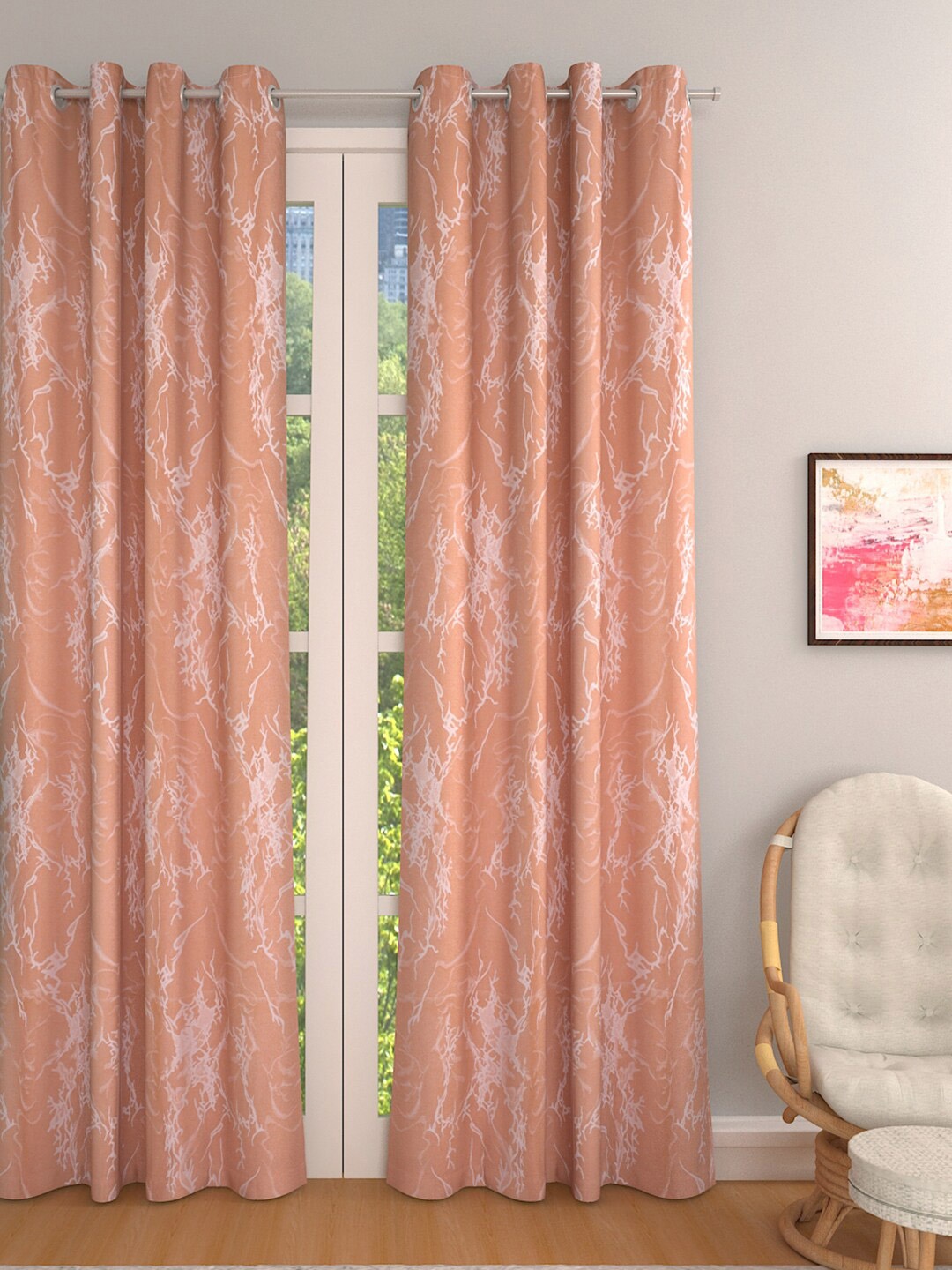 

ROMEE Beige & White Set of 2 Room Darkening Door Curtain