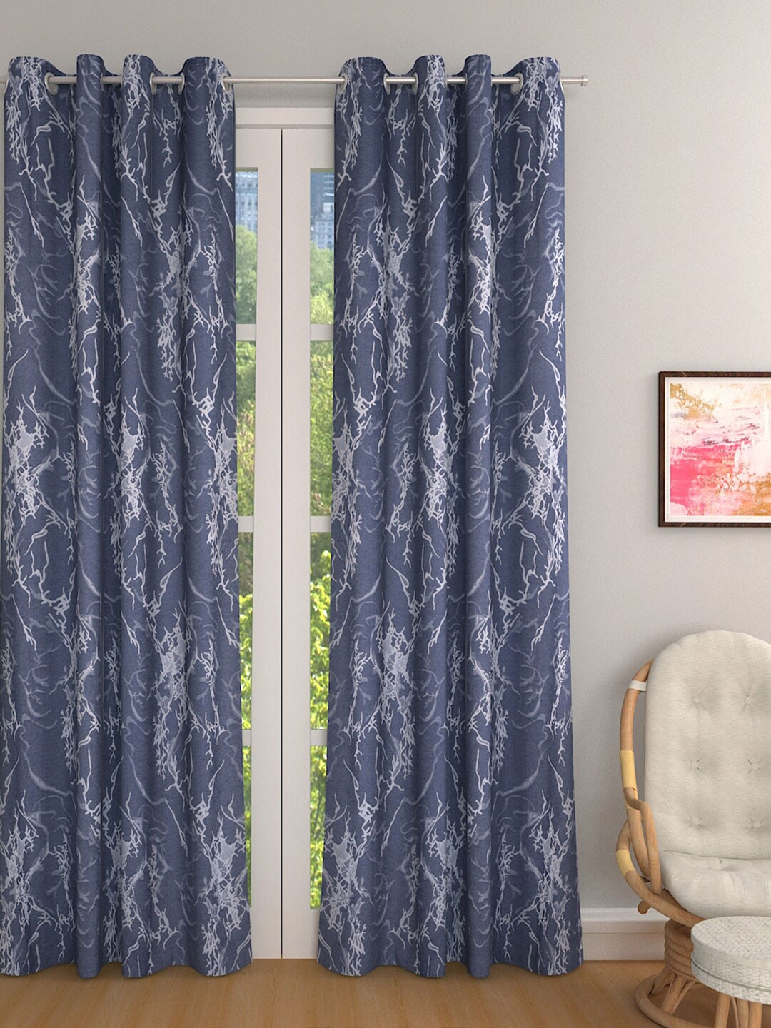 

ROMEE Blue & White Set of 2 Room Darkening Door Curtain