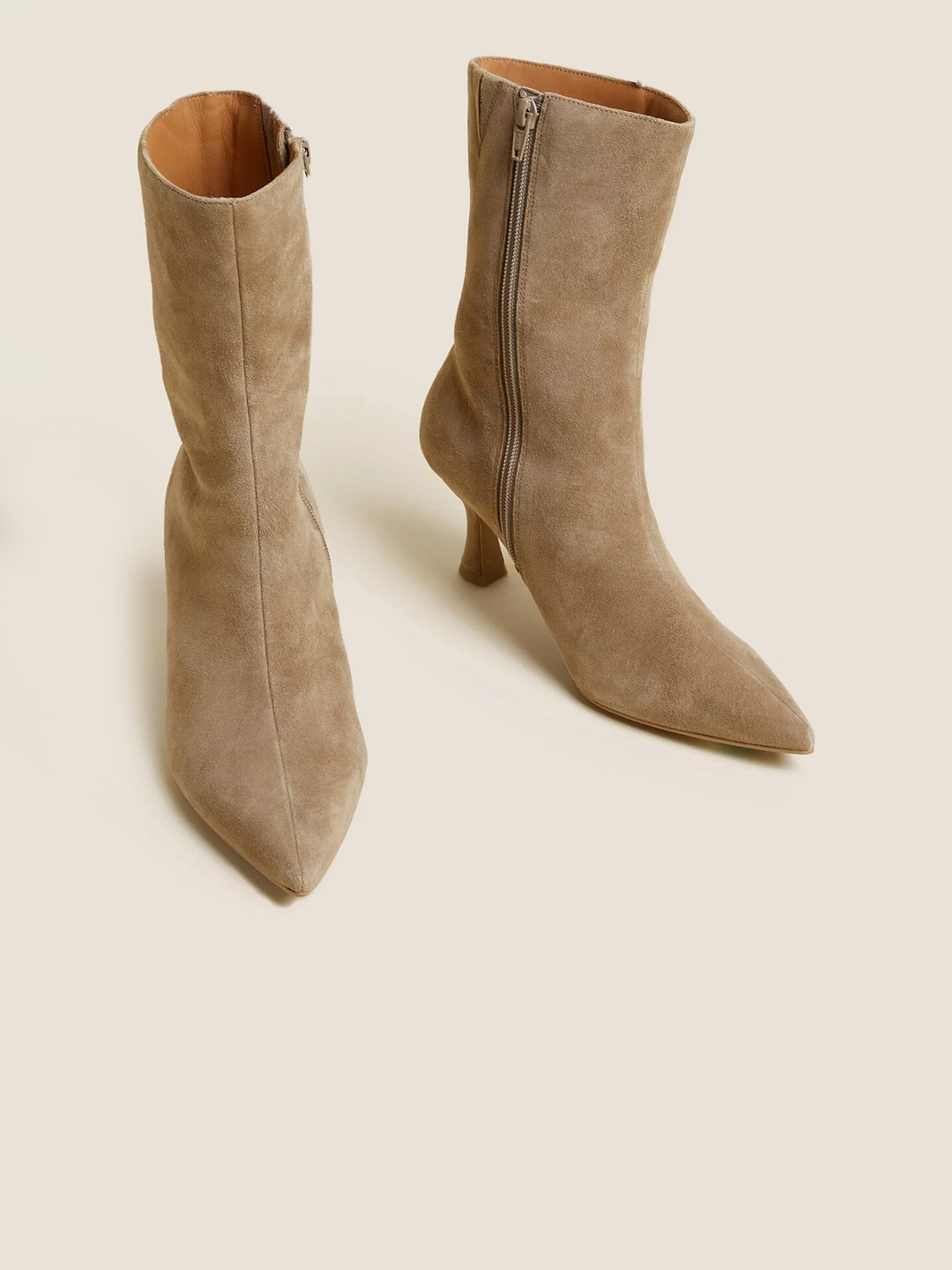 

Marks & Spencer Women Suede Auto Point Kitten Heel Regular Boots, Brown