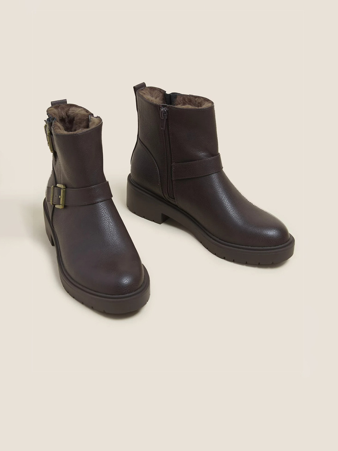 

Marks & Spencer Women Buckle Biker Boots, Brown