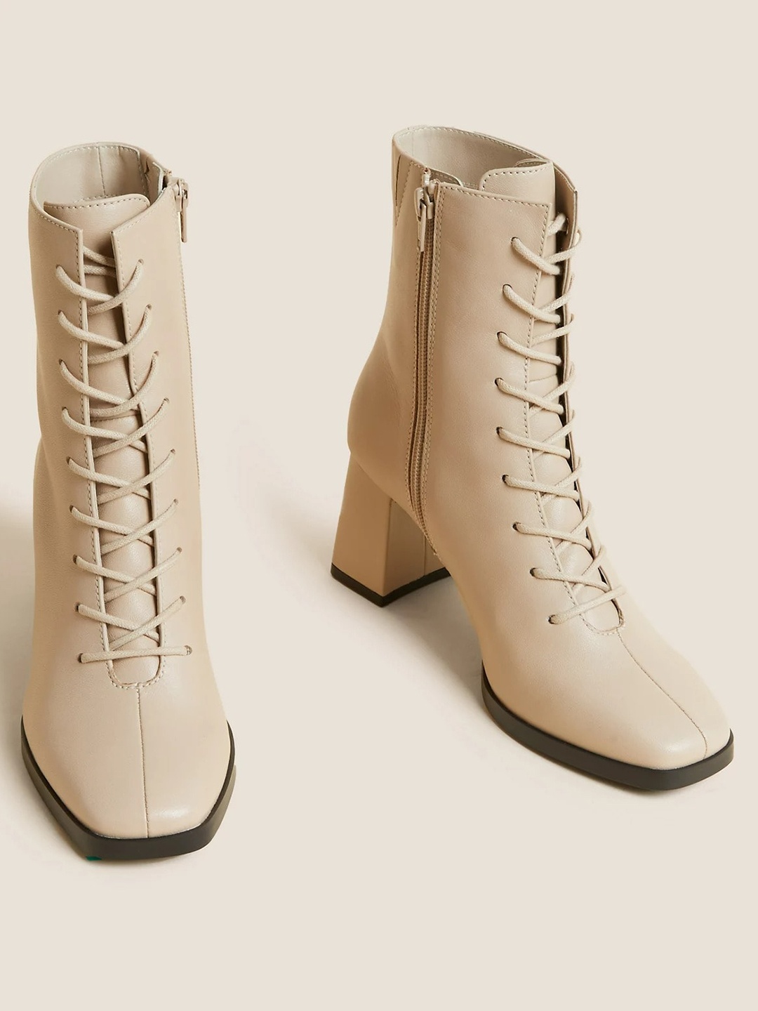 

Marks & Spencer Women Leather Lace Up Regular Boots, Cream