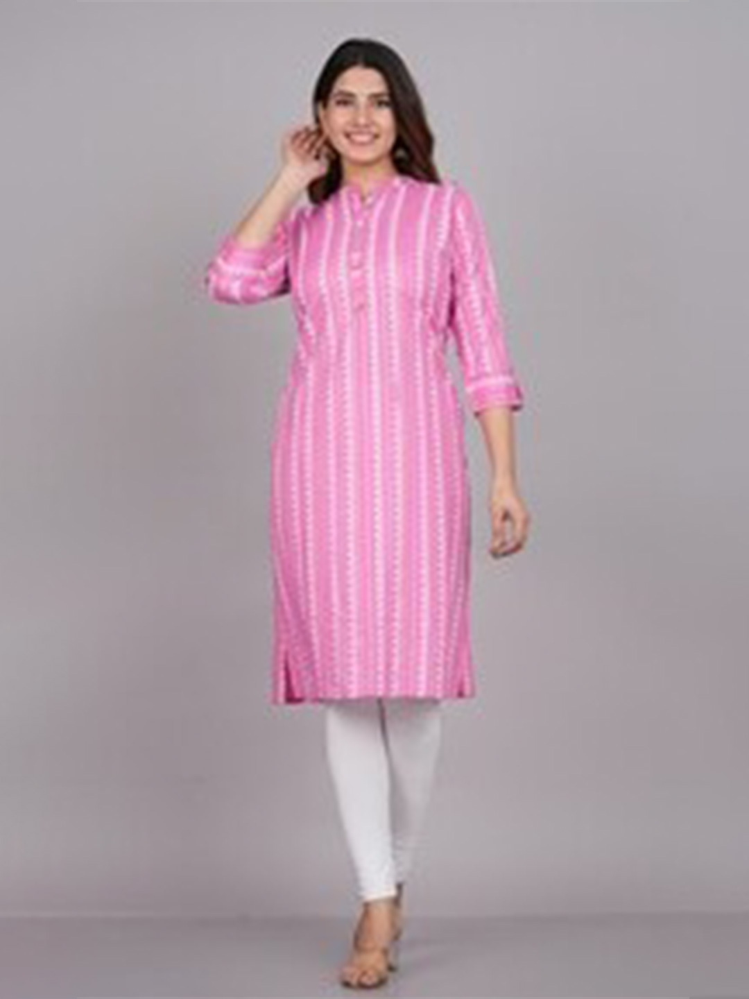 

FABISTA Women Striped Kurta, Pink