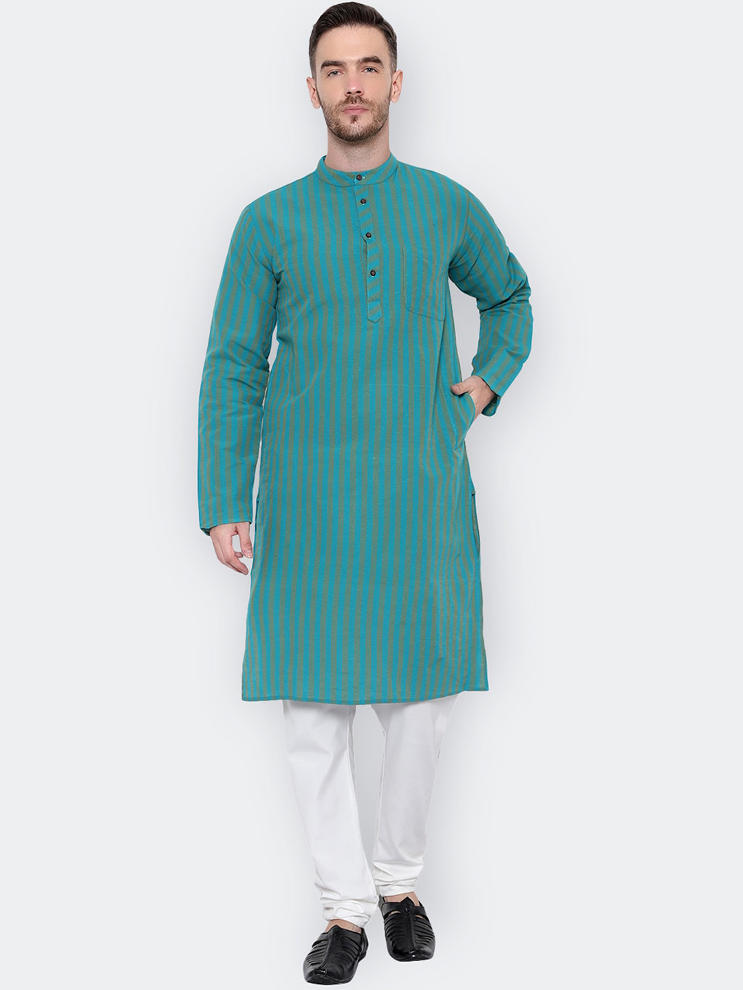 

Latest Chikan Garments Men Striped Regular Kurta, Green