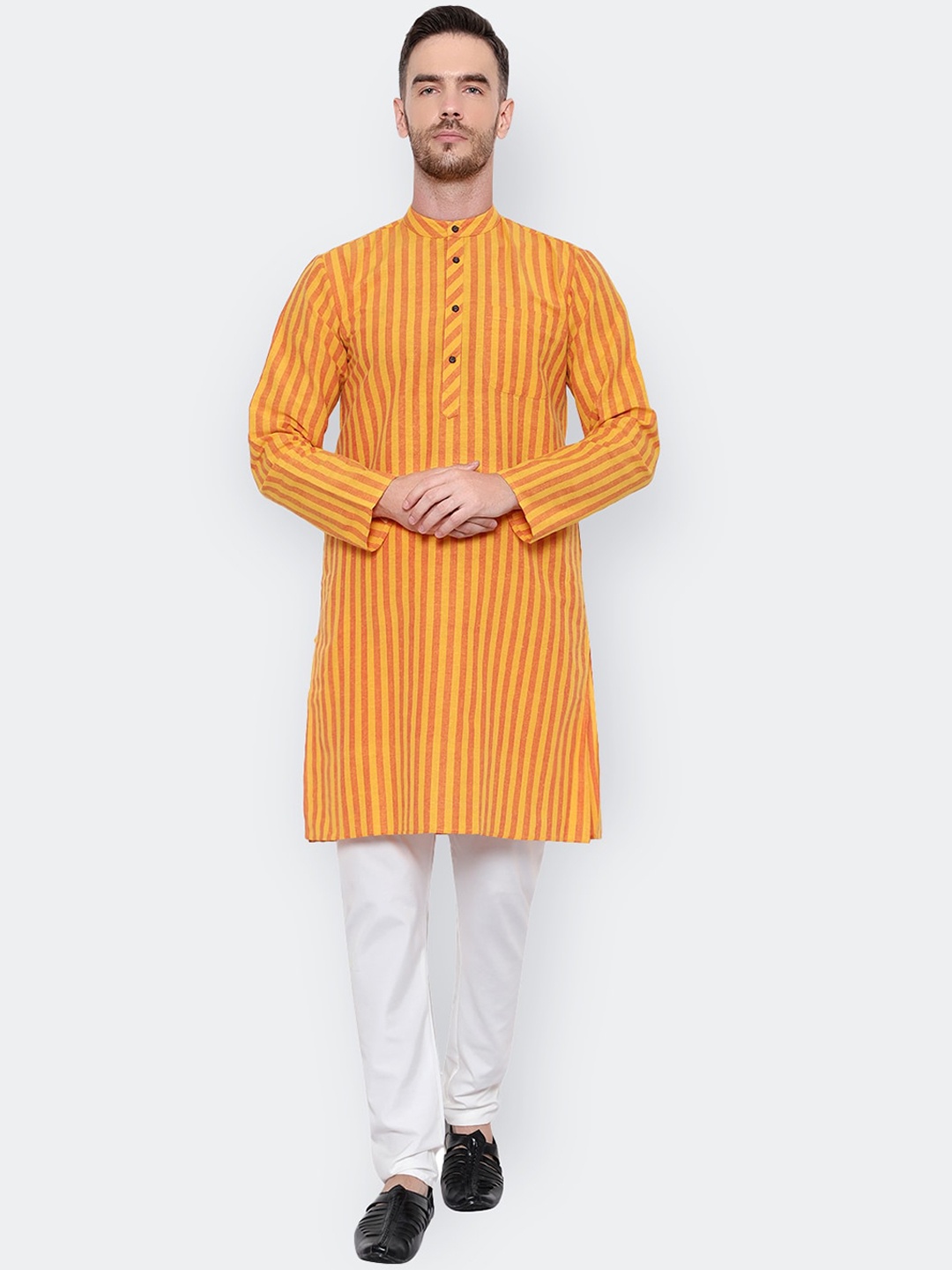 

Latest Chikan Garments Striped Mandarin Collar Regular Kurta, Yellow