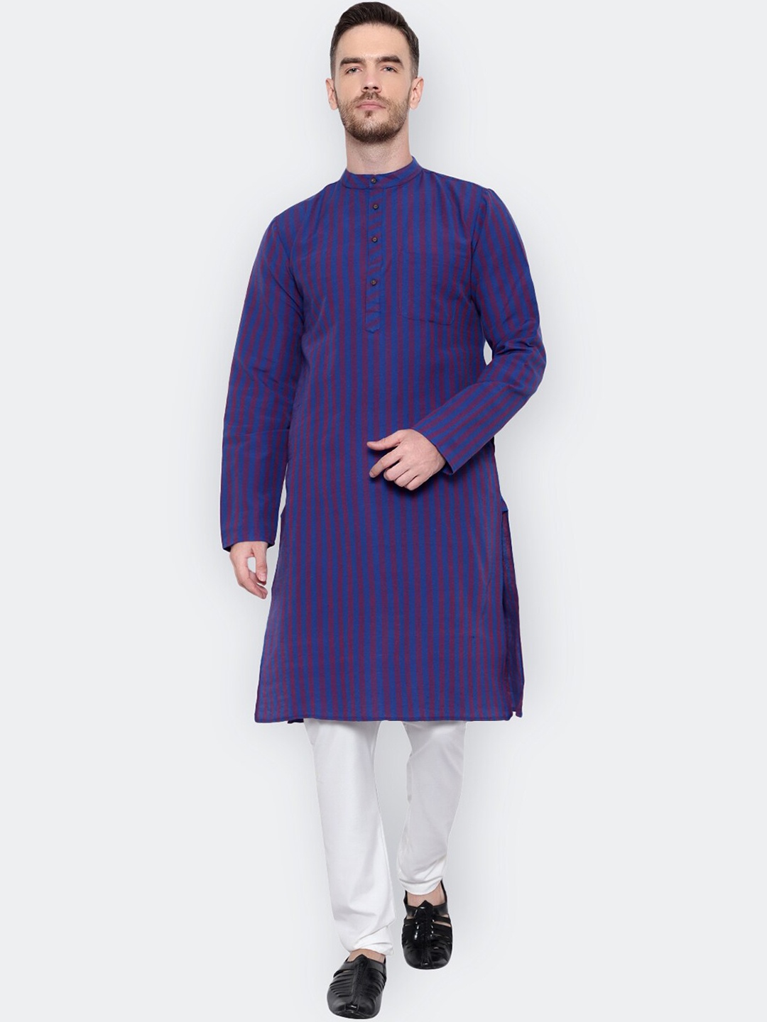 

Latest Chikan Garments Men Striped Handloom Cotton Kurta, Blue