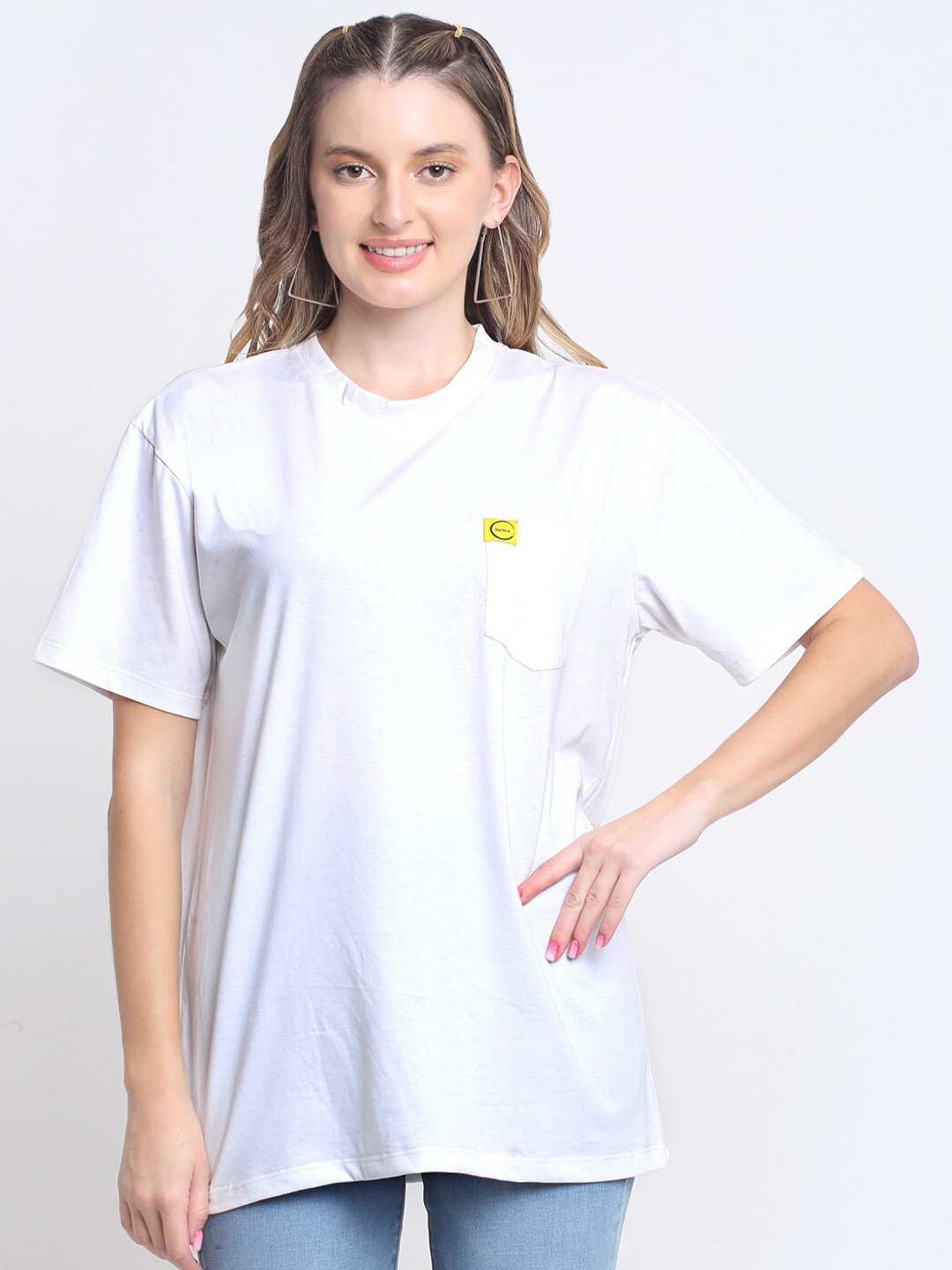 

SiaVira Women Drop-Shoulder Sleeves Loose Pure Cotton T-shirt, White