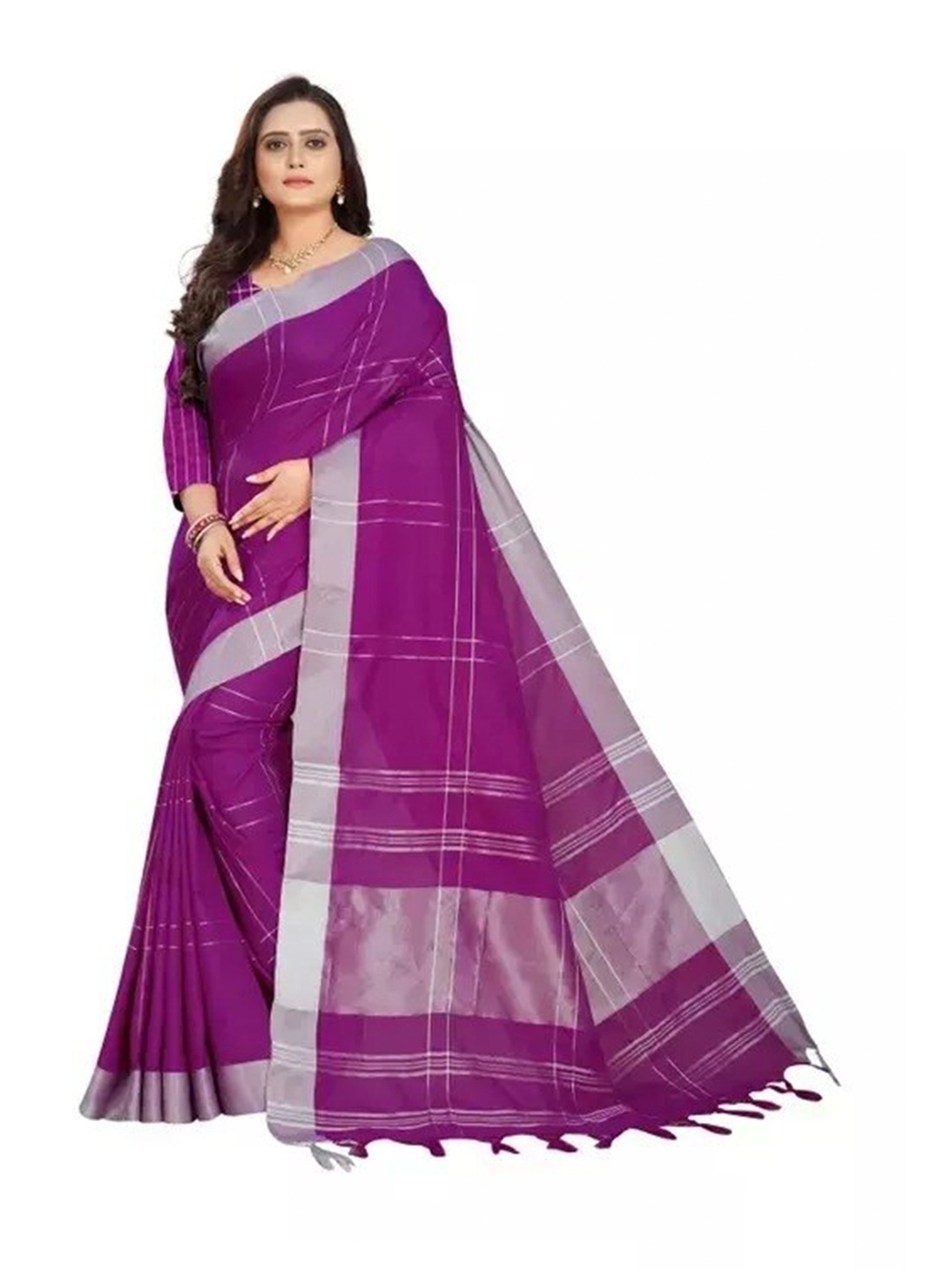 

SAADHVI Checked Silk Cotton Saree, Magenta