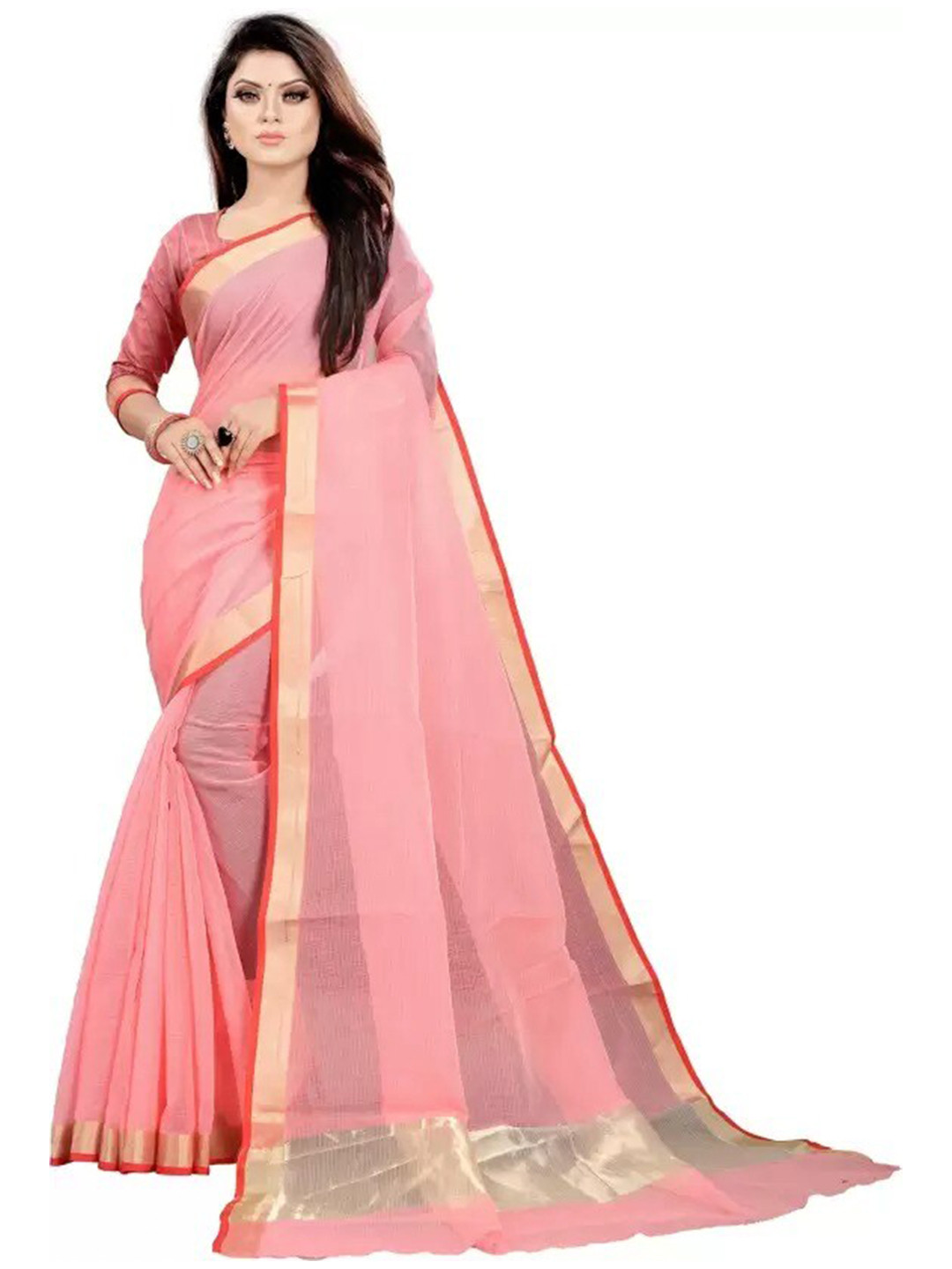 

SAADHVI Zari Silk Cotton Saree, Pink