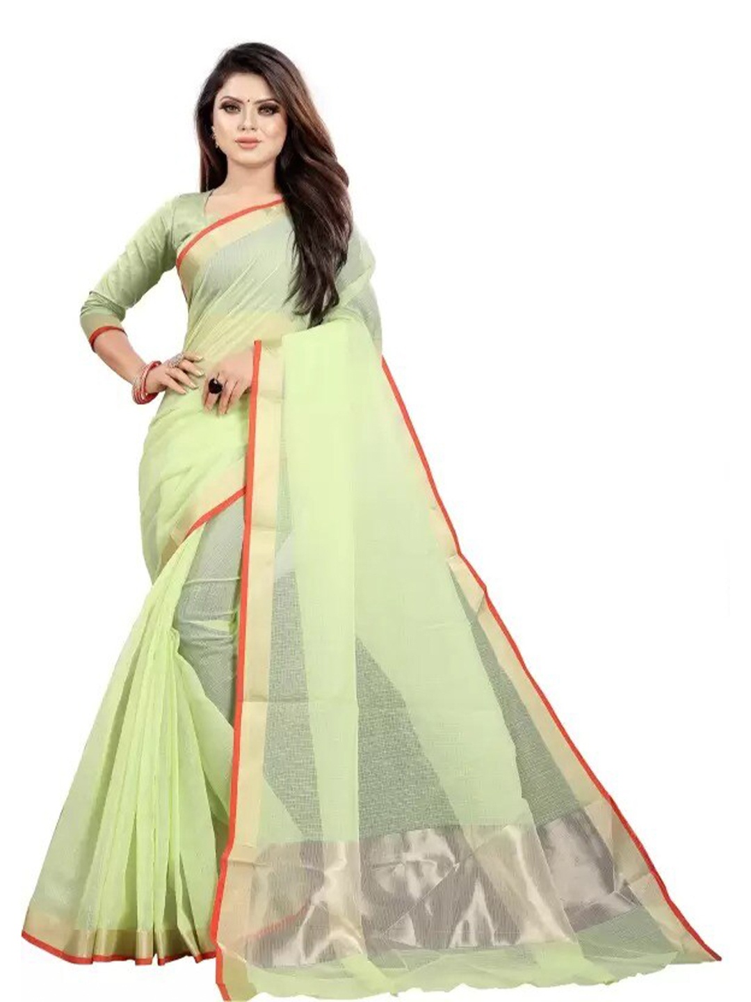 

SAADHVI Zari Silk Cotton Saree, Sea green