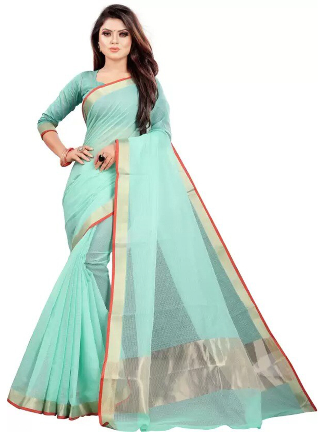 

SAADHVI Zari Silk Cotton Saree, Turquoise blue