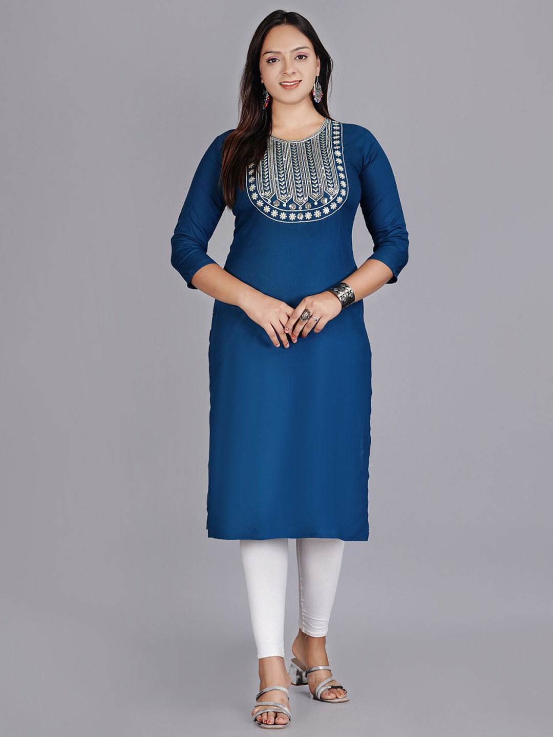 

Aarti Fashion Blue Embroidered Kurti