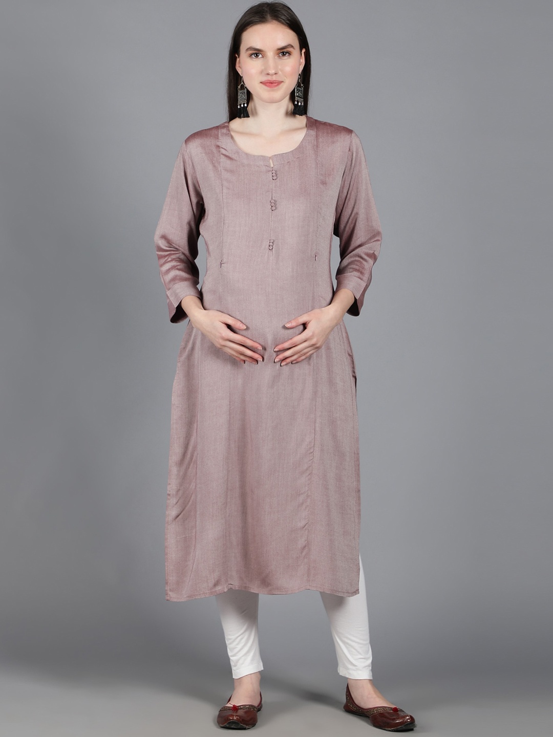 

NIGHTSPREE Maternity A-Line Cotton Kurta, Brown