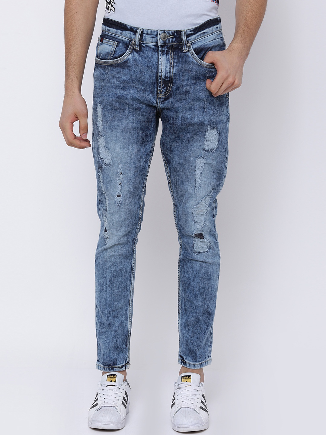 

LOCOMOTIVE Men Blue Slim Fit Mid-Rise Mildly Distressed Stretchable Jeans