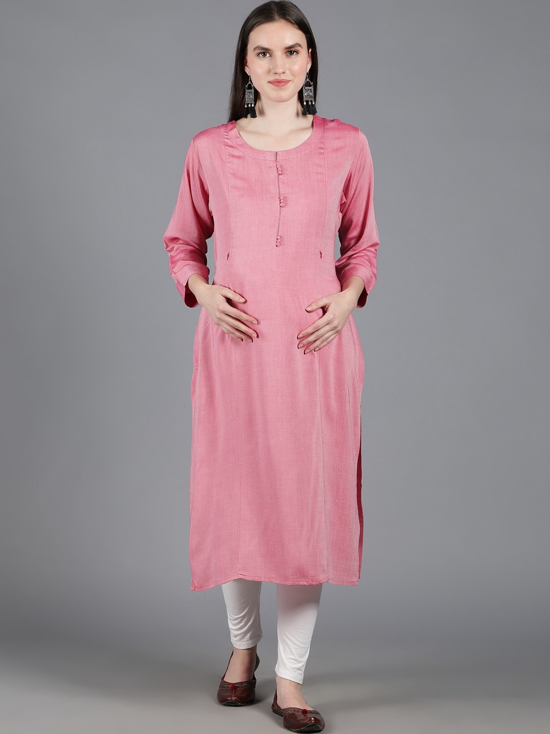 

NIGHTSPREE Maternity Straight Cotton Kurta, Pink