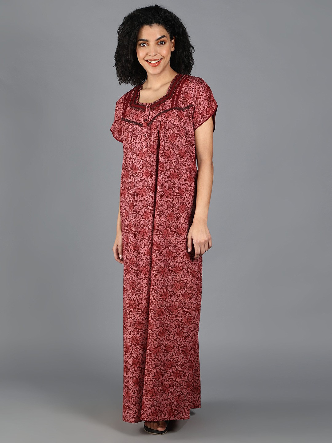 

NIGHTSPREE Women Printed Maxi Nightdress, Pink