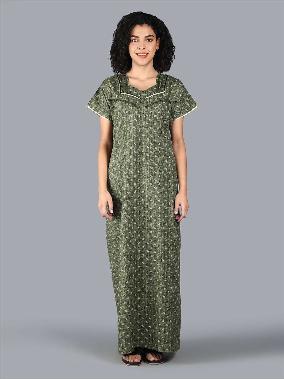 

NIGHTSPREE Women Printed Maxi Nightdress, Green