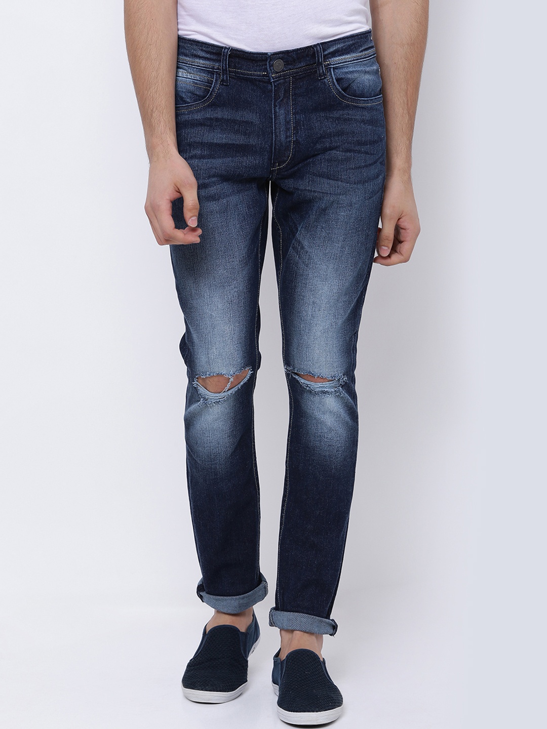 

LOCOMOTIVE Men Blue Slim Fit Mid-Rise Slash Knee Stretchable Jeans