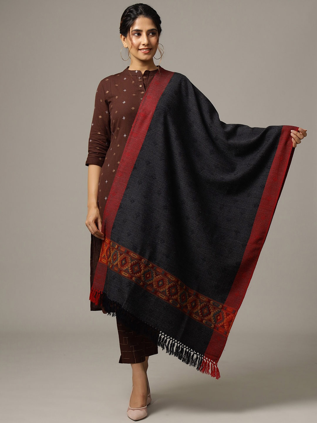 

HANDICRAFT PALACE Women Woven Design Stole, Charcoal