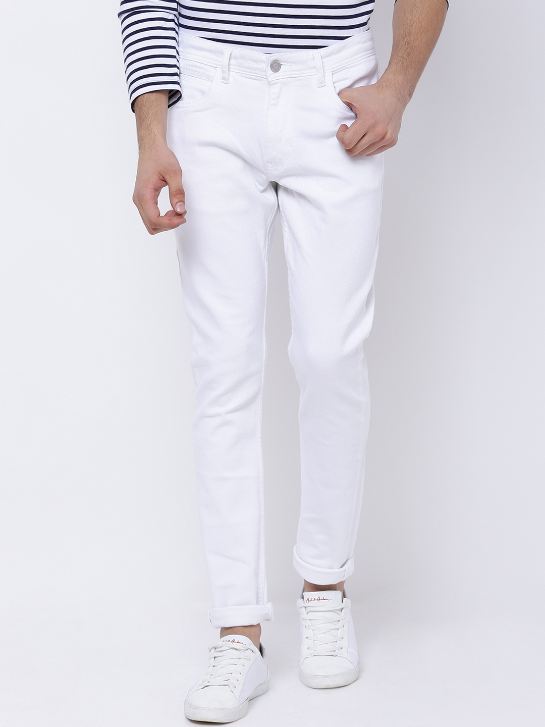 

LOCOMOTIVE Men White Slim Fit Mid-Rise Clean Look Stretchable Jeans