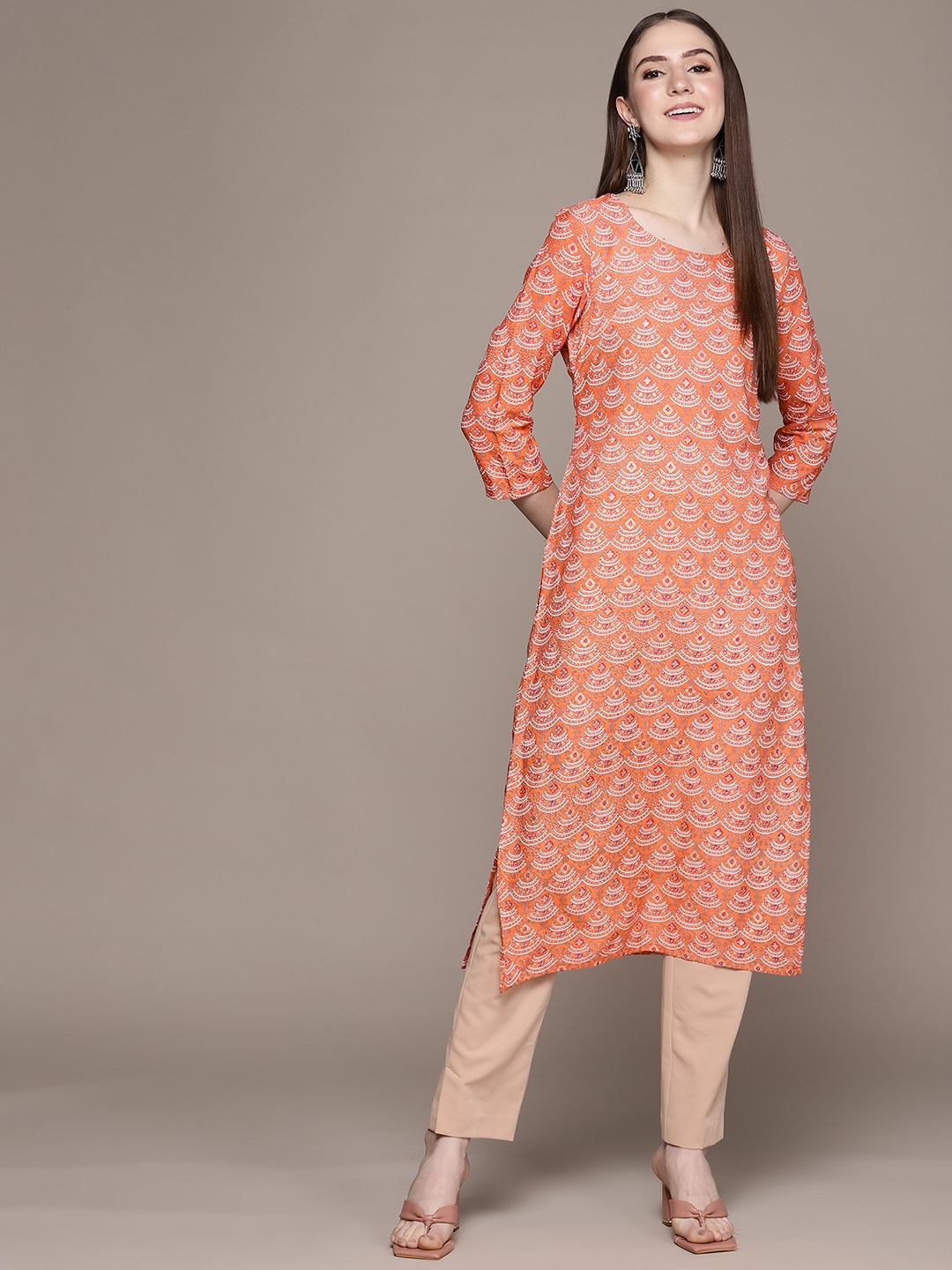 

ZIYAA Women Ethnic Motifs Printed Kurta, Orange