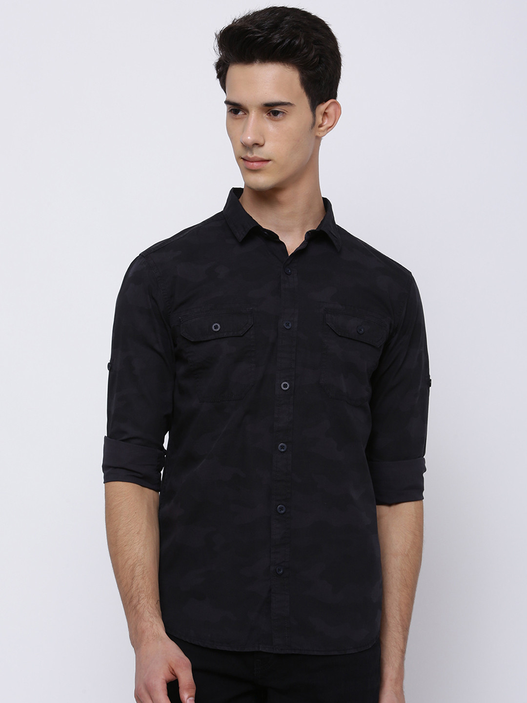 

LOCOMOTIVE Men Charcoal Grey Slim Fit Printed Casual Shirt