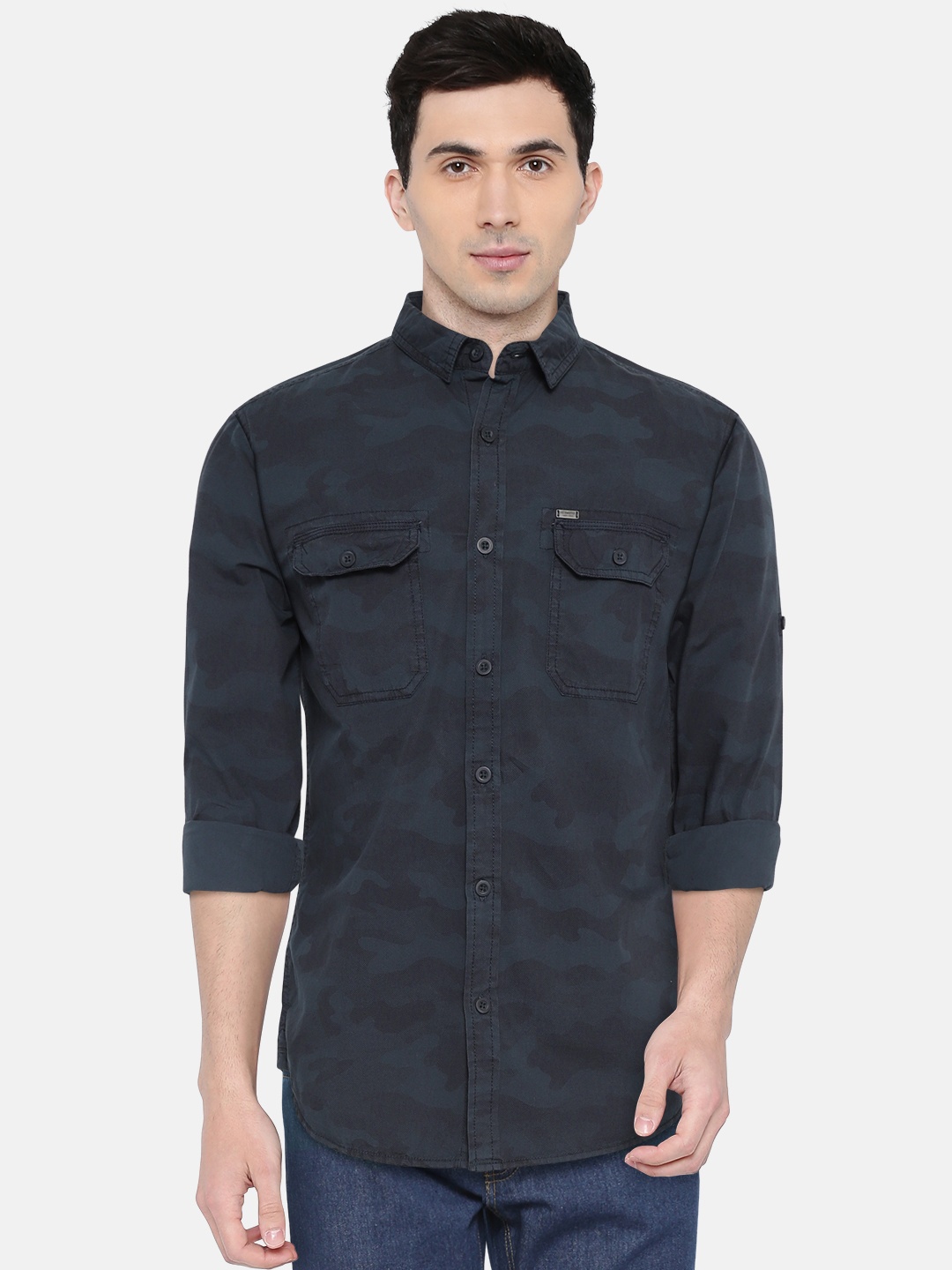 

LOCOMOTIVE Men Blue Slim Fit Camouflage Print Casual Shirt