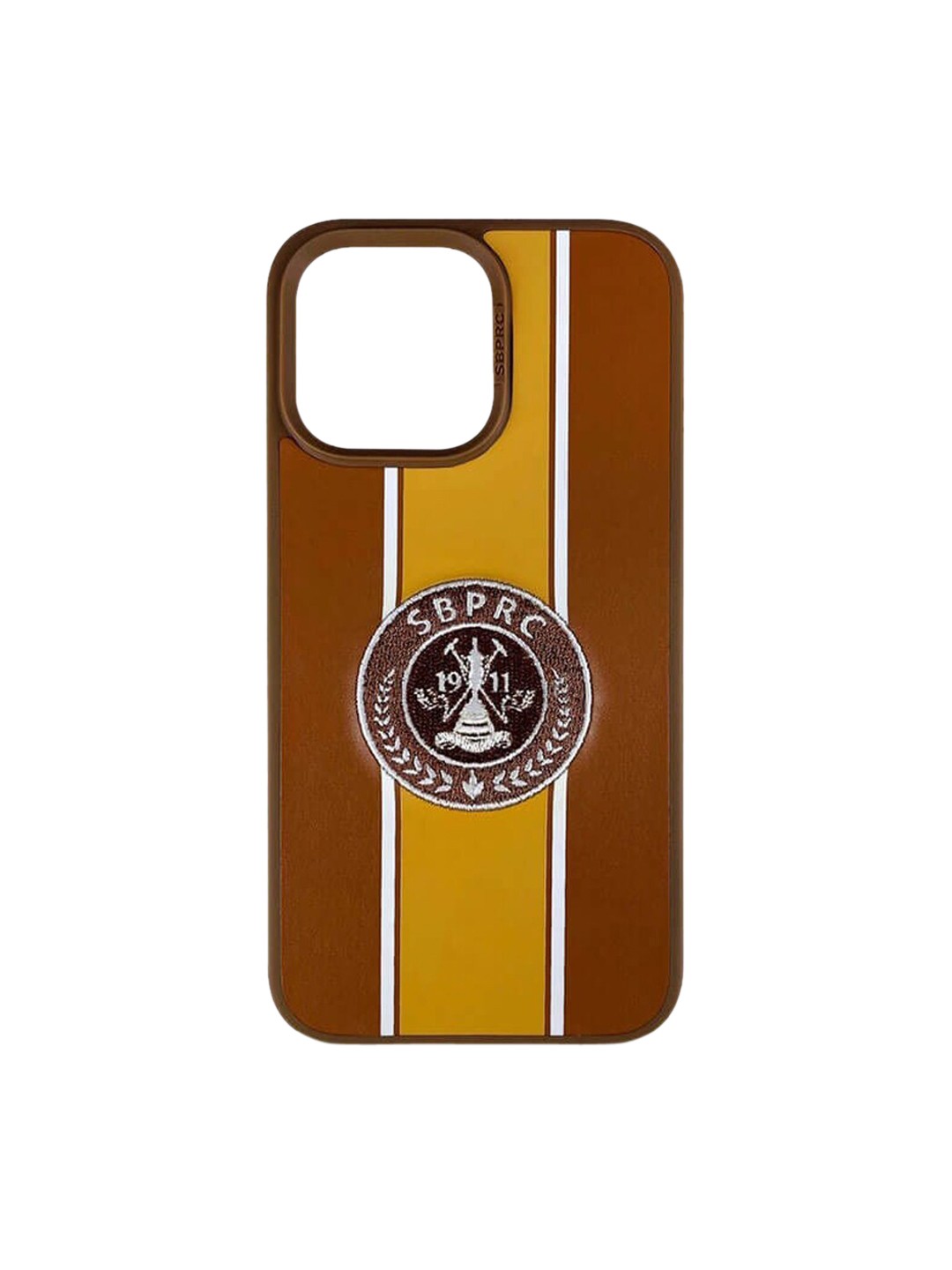 

TREEMODA Striped Leather iPhone 14 Pro Phone Back Case, Brown