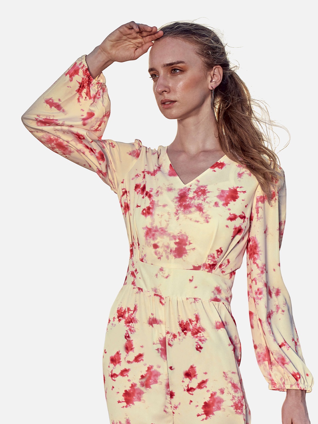 

NEOFAA Women Printed Basic Jumpsuit, Cream