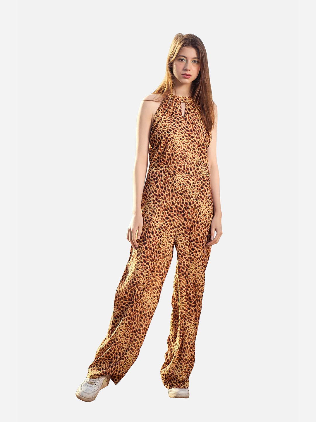 

NEOFAA Women Halter Neck Printed Basic Jumpsuit, Orange