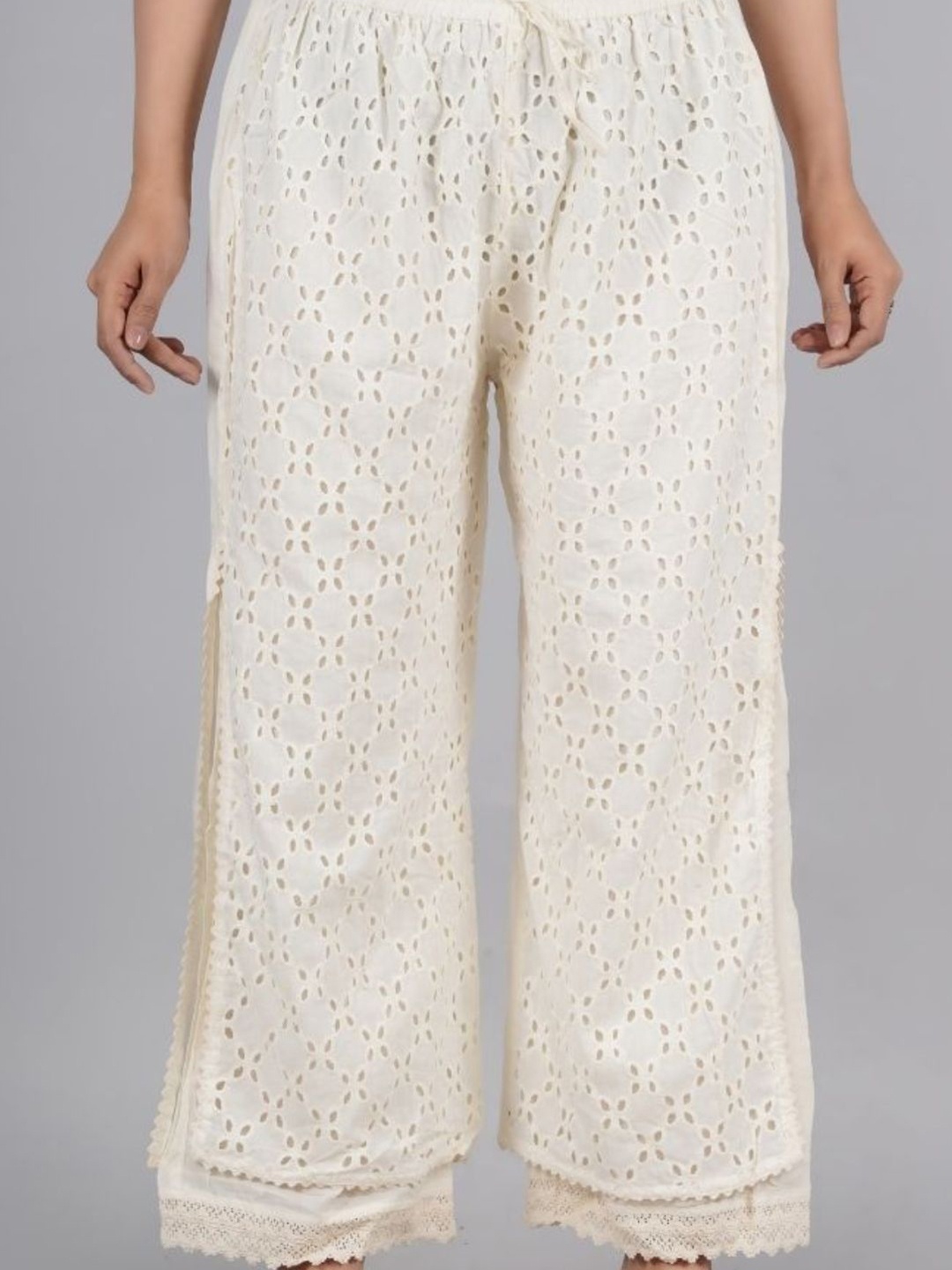 

HOUSE OF JAMOTI Women Cut Work Ethnic Palazzos, Off white