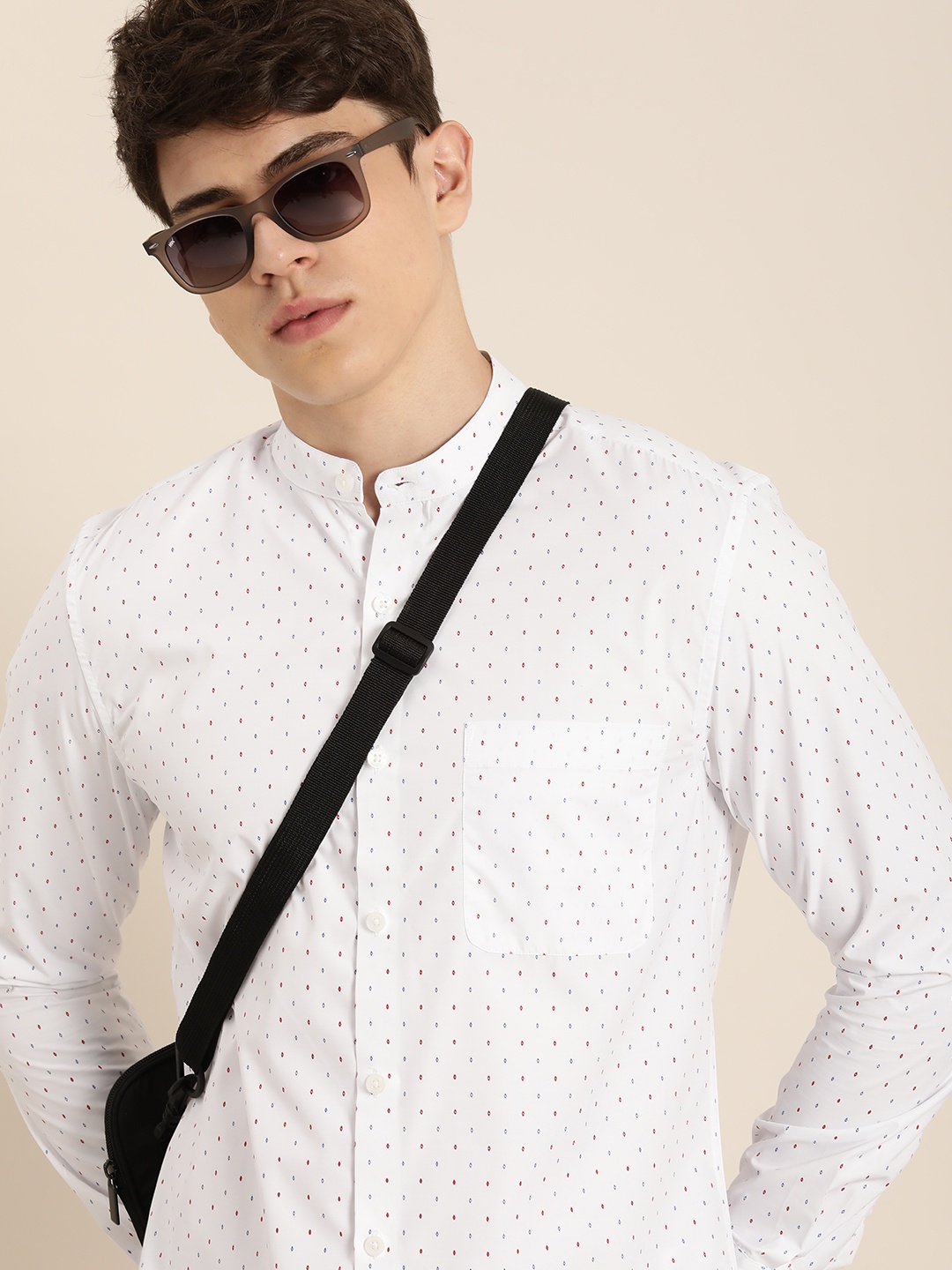 

encore by INVICTUS Micro-Ditsy Printed Casual Shirt, White