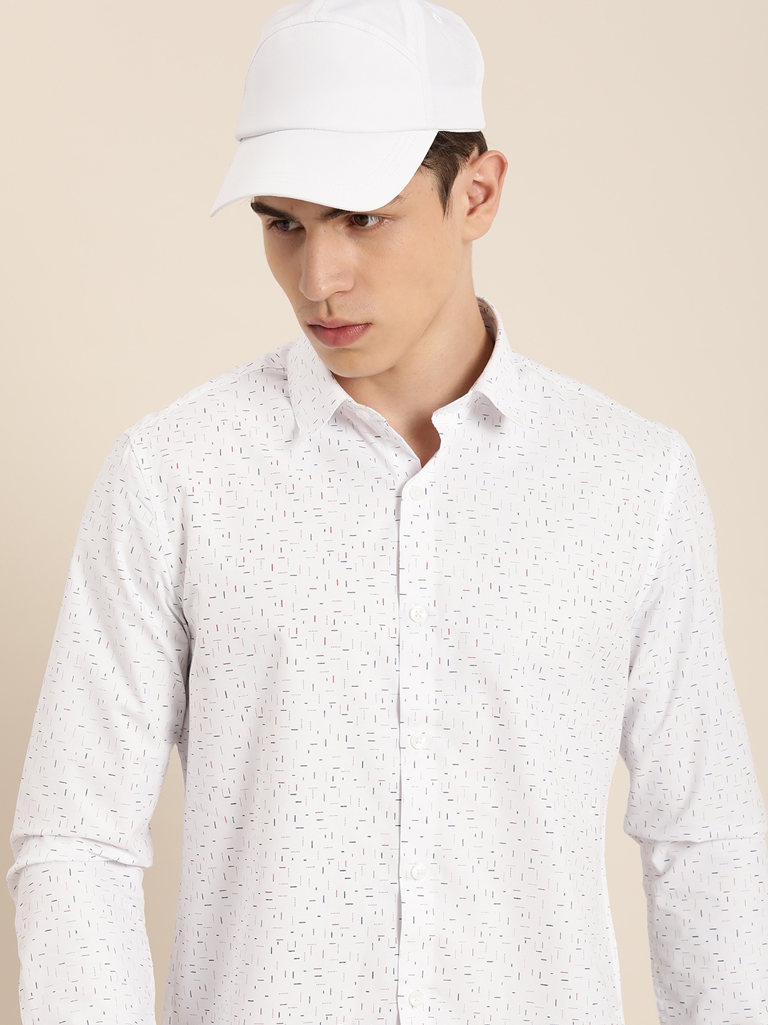 encore by INVICTUS Micro-Ditsy Printed Casual Shirt, White