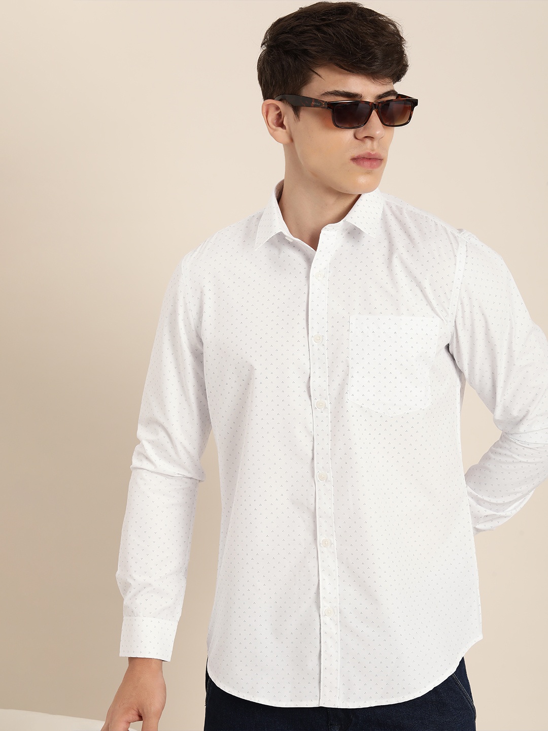 

encore by INVICTUS Micro-Ditsy Printed Casual Shirt, White